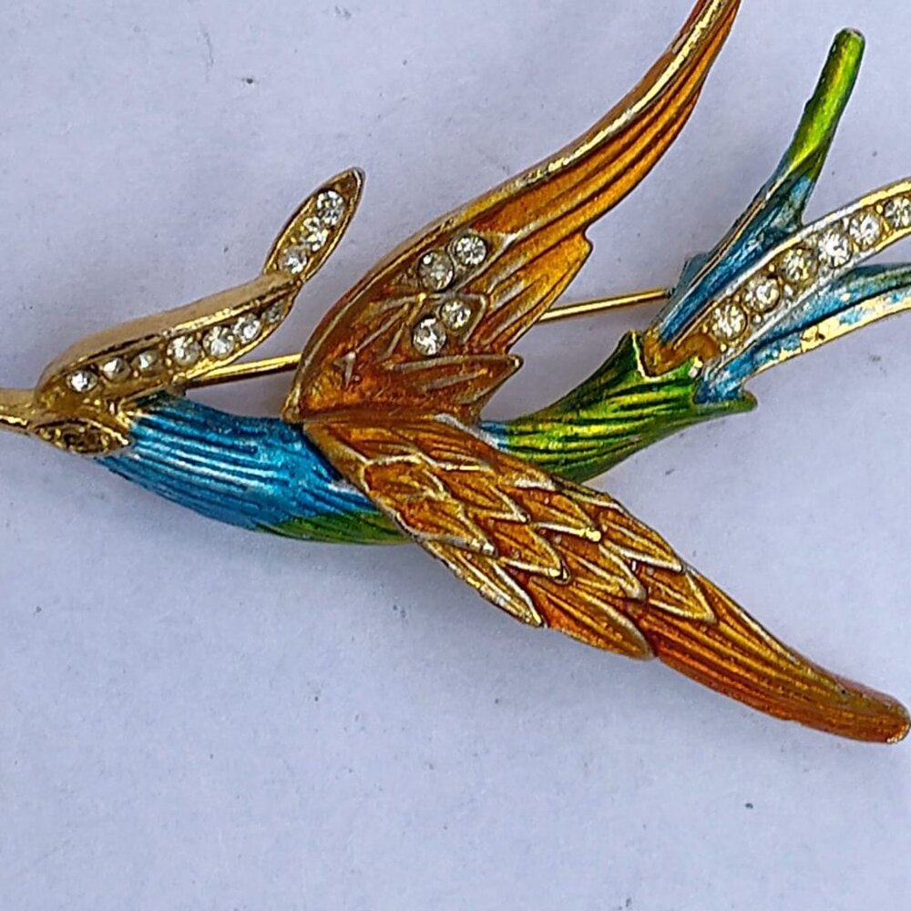 Vintage Enamel Phoenix Bird Brooch broach No Stones Missing